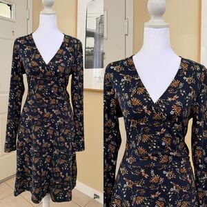 Yarn & Sea Navy Floral Wrap-Style Long Sleeve Dress Size Small